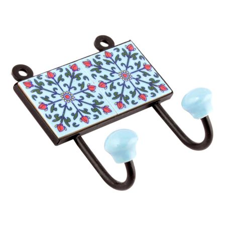Turquoise Tiny Flower Ceramic Tiles Hooks